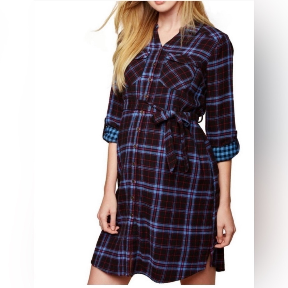 Motherhood Maternity | Plaid | Flannel | Blue/Red/Black Dress | Size M